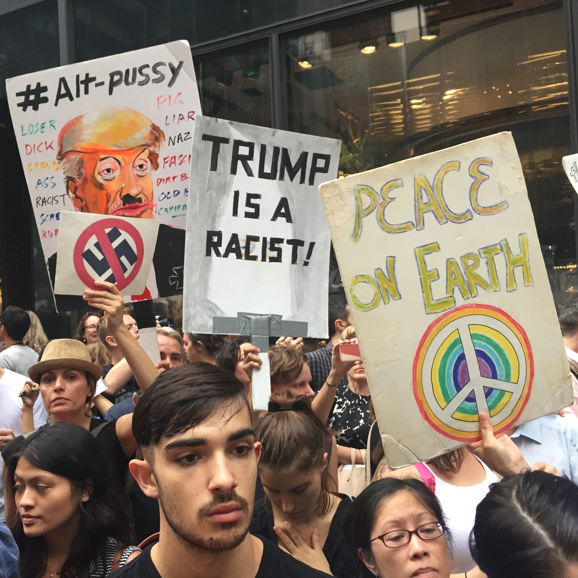 Protesters at Trump Tower on Monday, August 14