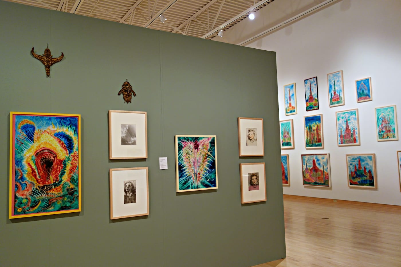 Installation view of <em>Mythologies: Eugene Von Bruenchenhein + Lisa Stone + Brett Littman + Michelle Grabner</em> at the John Michael Kohler Arts Center (photo by the author for Hyperallergic)