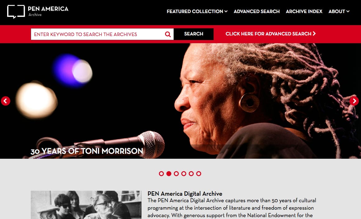 The PEN America Digital Archive (screenshot by the author for Hyperallergic)