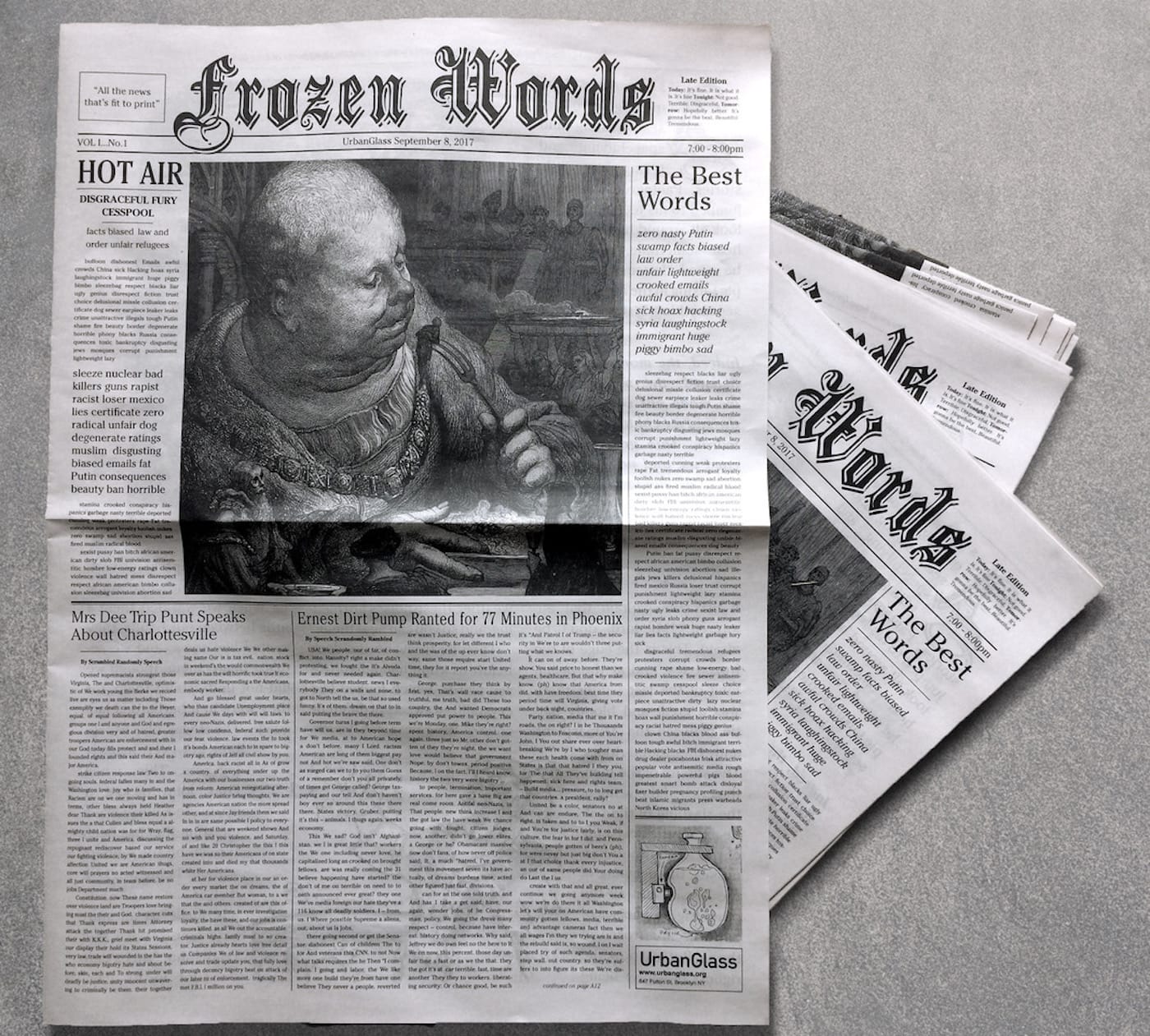John Roach, Aaron Moore, Brian Chase, Victoria Keddie, Alexander Rosenberg, Ben Wright, Frozen Words newspaper (2017) (courtesy the artists)
