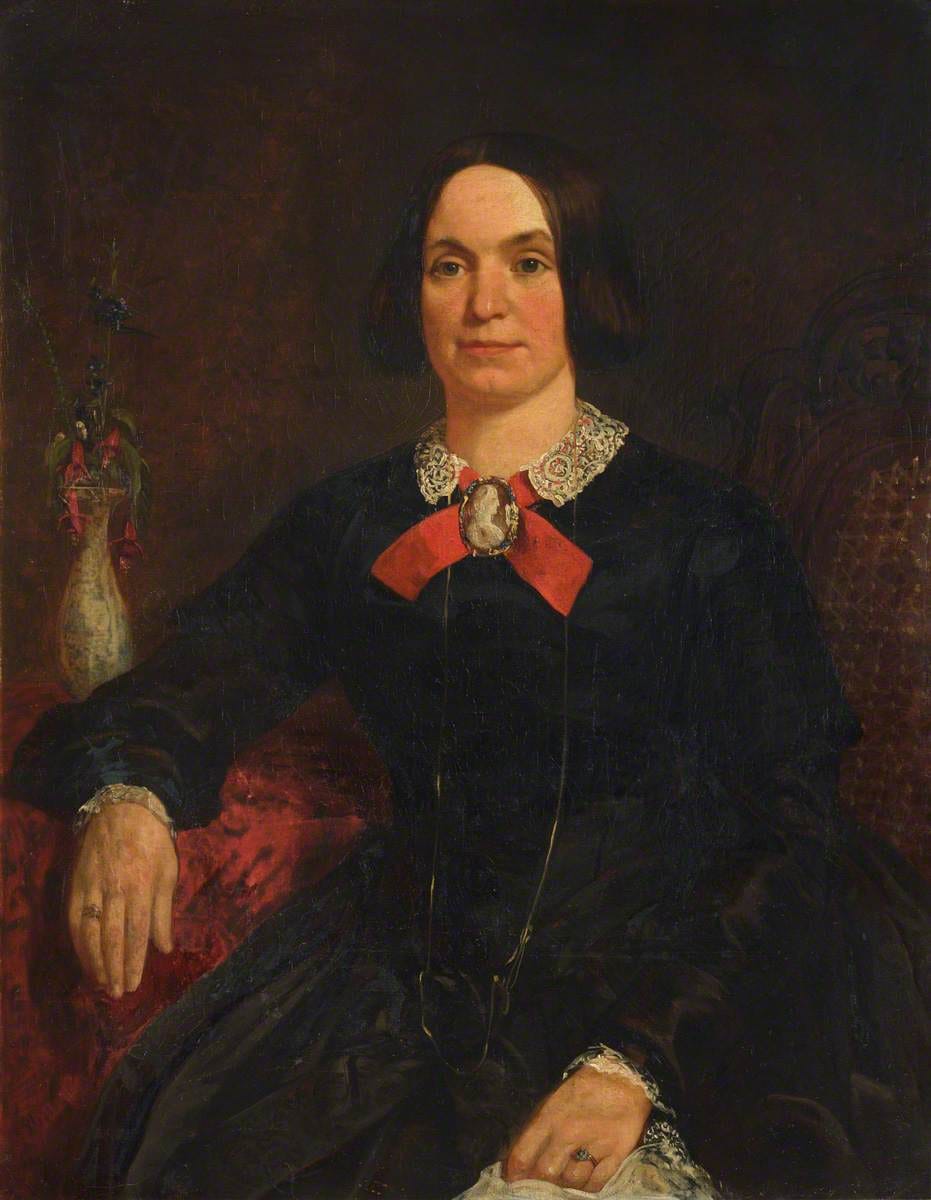 Unknown artist, "Portrait of a Lady in a Black Dress with a Cameo on a Red Ribbon" (nd), oil on canvas (Peterhouse, University of Cambridge, courtesy Art UK)
