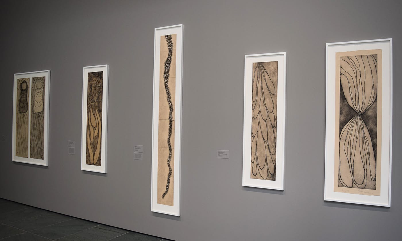 Installation view of Louise Bourgeois: An Unfolding Portrait at the Museum of Modern Art