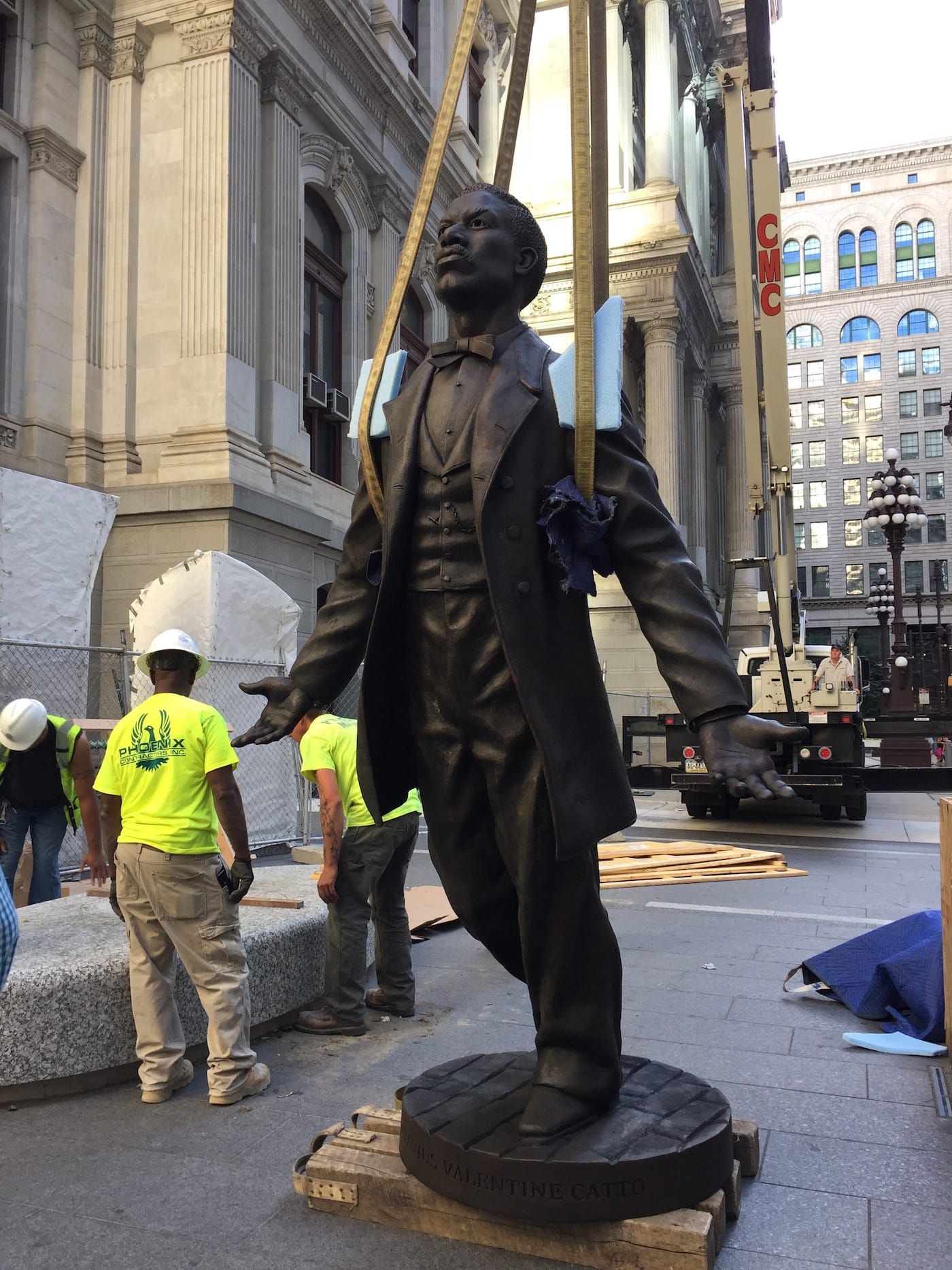 The Octavius V. Catto being installation at Philadelphia's City Hall (photo by Kelly Burkhardt, courtesy Office of the Mayor)
