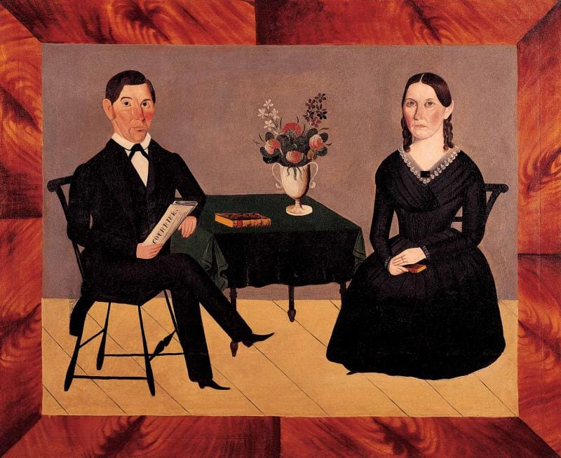 Sheldon Peck, "David and Catherine Stolp Crane" (1845), oil on canvas (Gift of Ralph Esmerian, courtesy American Folk Art Museum)