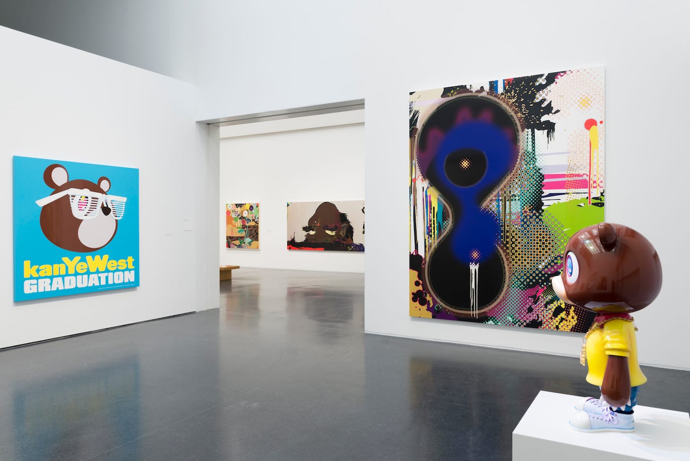 Installation view, Takashi Murakami: The Octopus Eats its Own Leg at the MCA Chicago (photo by Nathan Keay, © MCA Chicago)