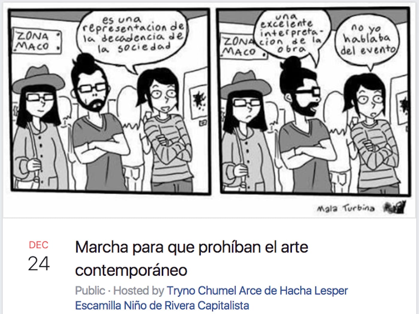 The banner image for the "March to Prohibit Contemporary Art" on December 24 (screenshot via Facebook)