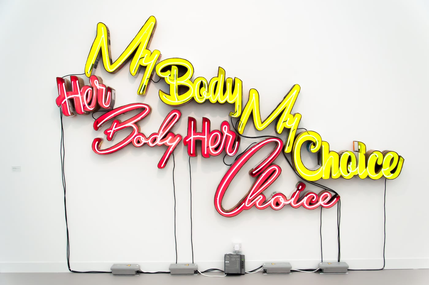 Andrea Bowers, “My/Her Body My/Her Choice” (2016), in the Andrew Kreps Gallery booth at Frieze London 2017 (photo courtesy Frieze)