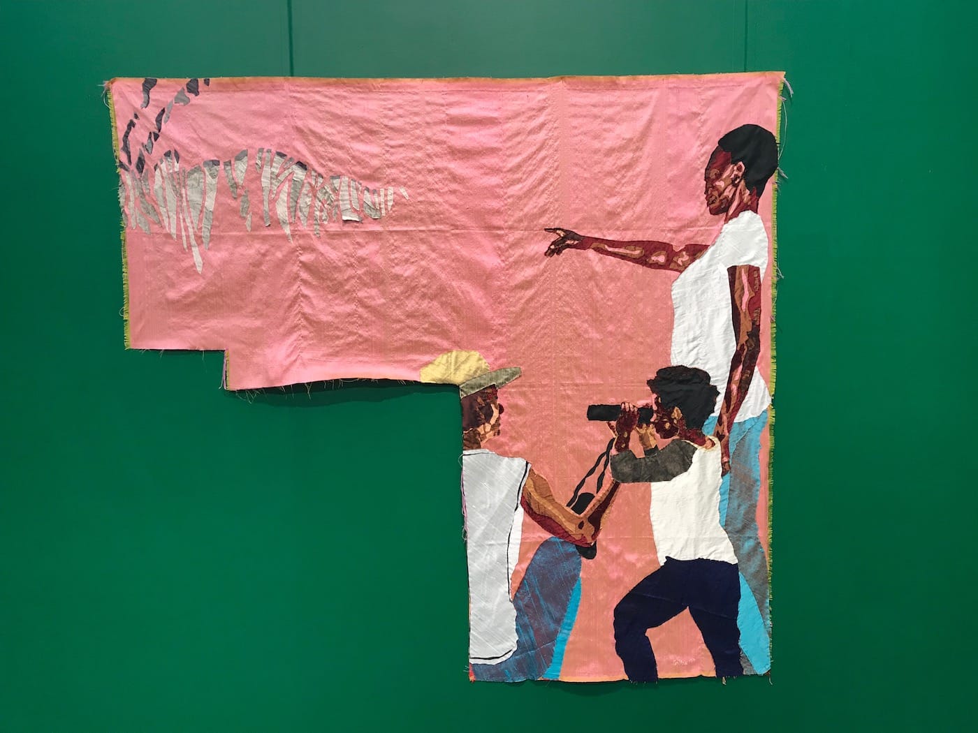 A work by Billie Zangewa in the Blank Projects booth at Frieze London 2017 (photo by the author for Hyperallergic)