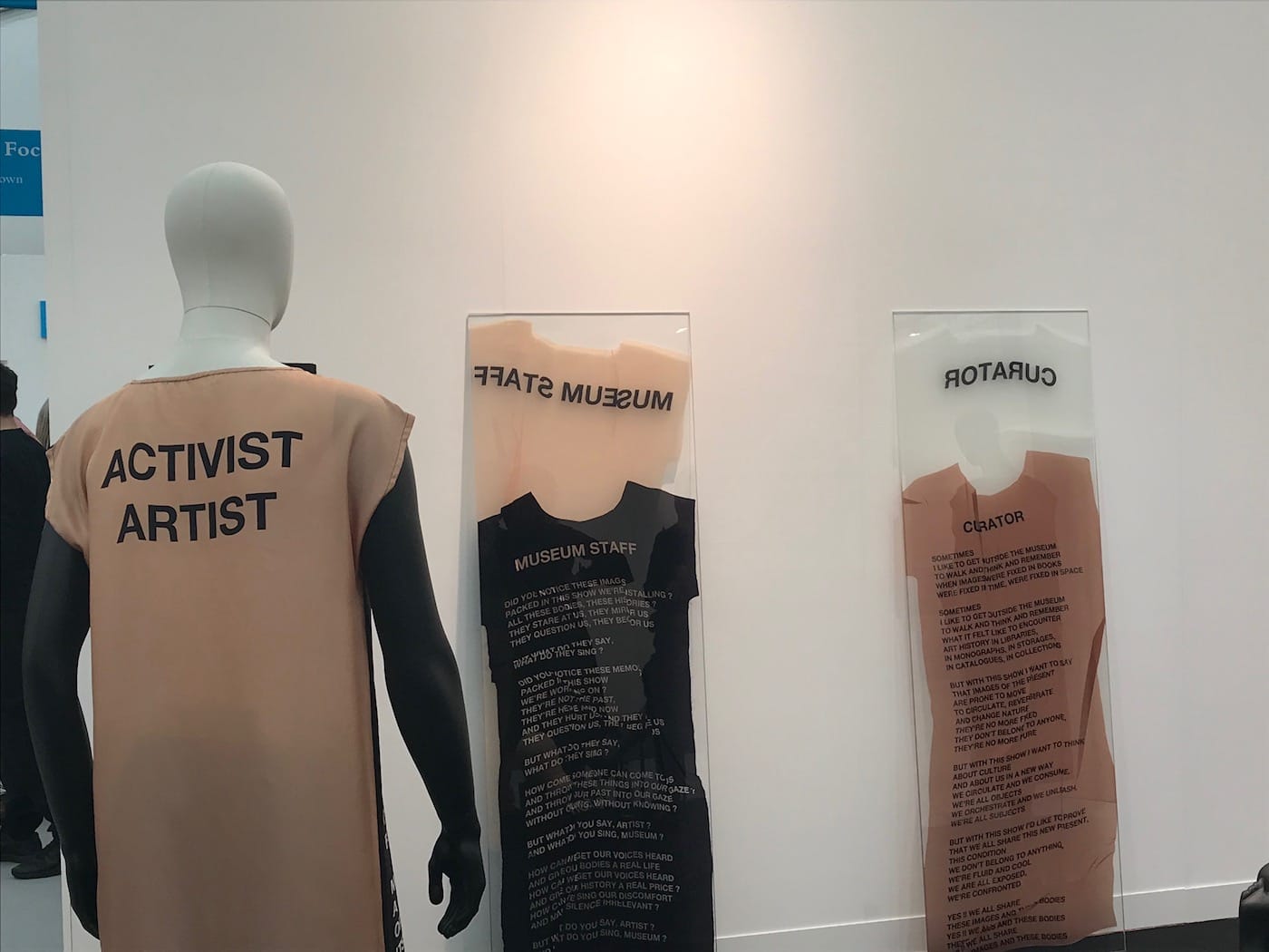 Lili Reynaud-Dewar in the Galerie Emanuel Layr booth at Frieze London 2017 (photo by the author for Hyperallergic)