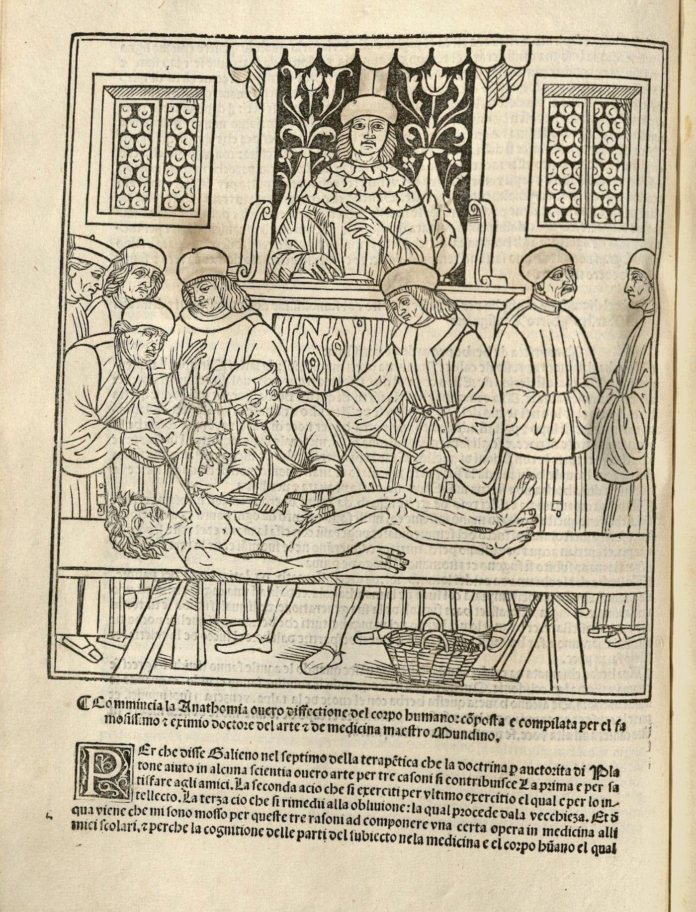  Illustration of a dissection in <em>Fasciculus Medicinae</em> (first published 1491, edition from 1509) (courtesy the New York Academy of Medicine)