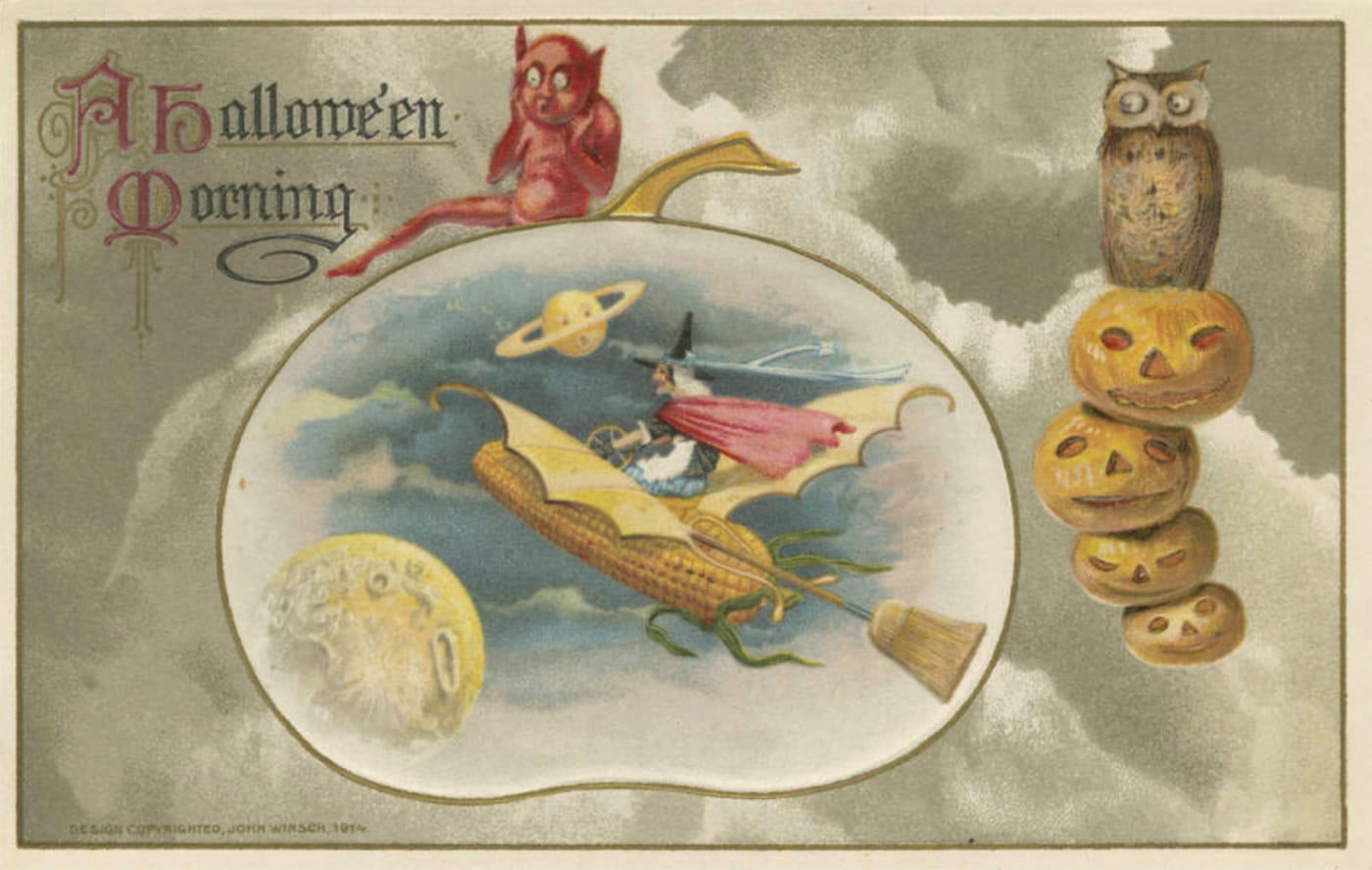 Hallowe'en morning" (John O. Winsch, 1914) (via Special Collections Department, Postcard Collection, Enoch Pratt Free Library)