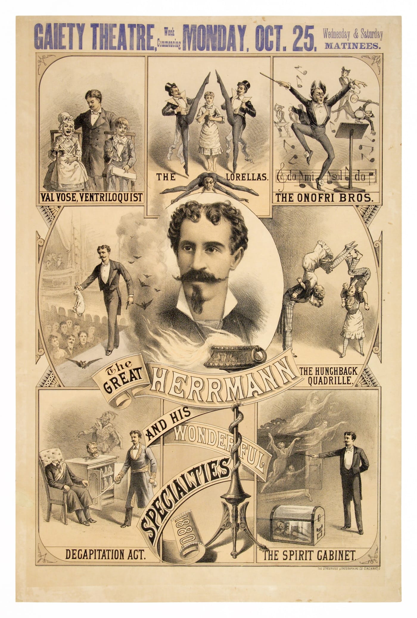 "The Great Herrmann and His Wonderful Specialties" (Strobridge Lithographing Co., 1880) (© McCord Museum)