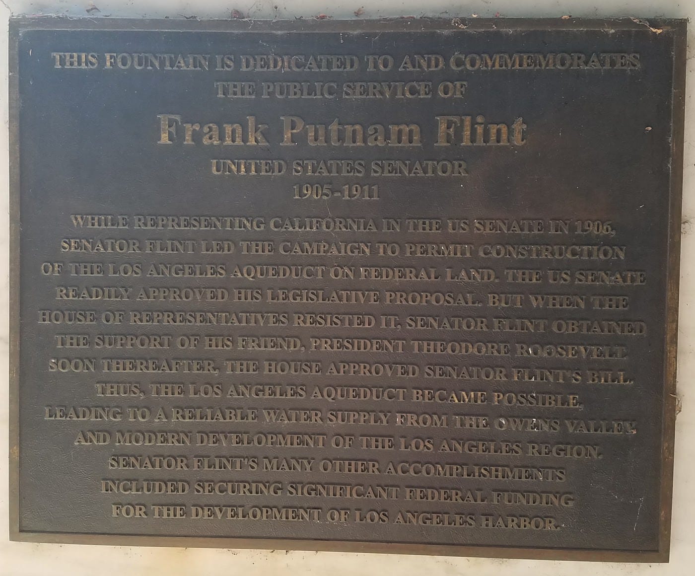 The plaque on the Los Angeles Aqueduct Monument
