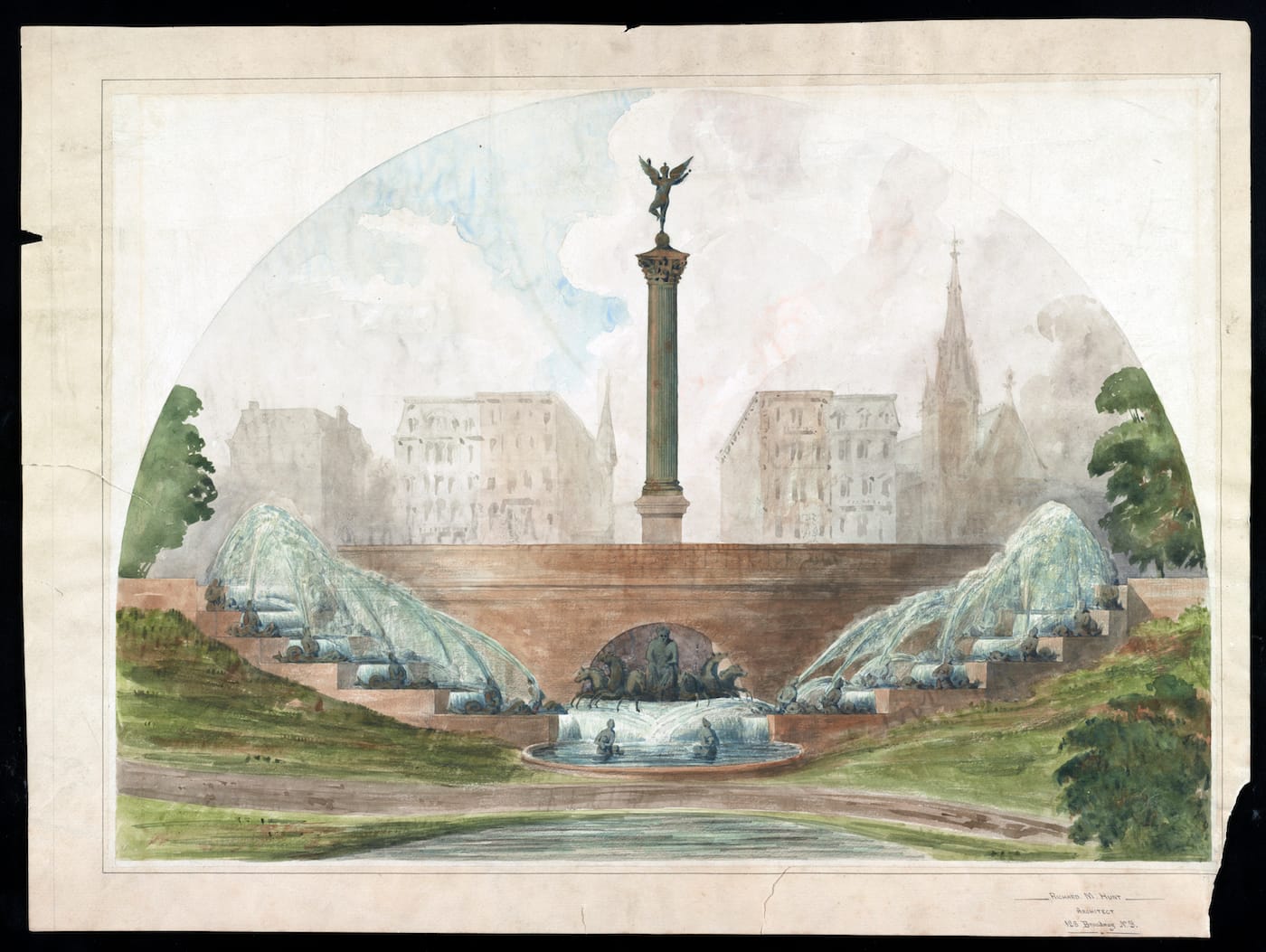 Richard Morris Hunt, "Central Park Gates" (1863), watercolor, pen, and pencil on paper (courtesy Library of Congress)