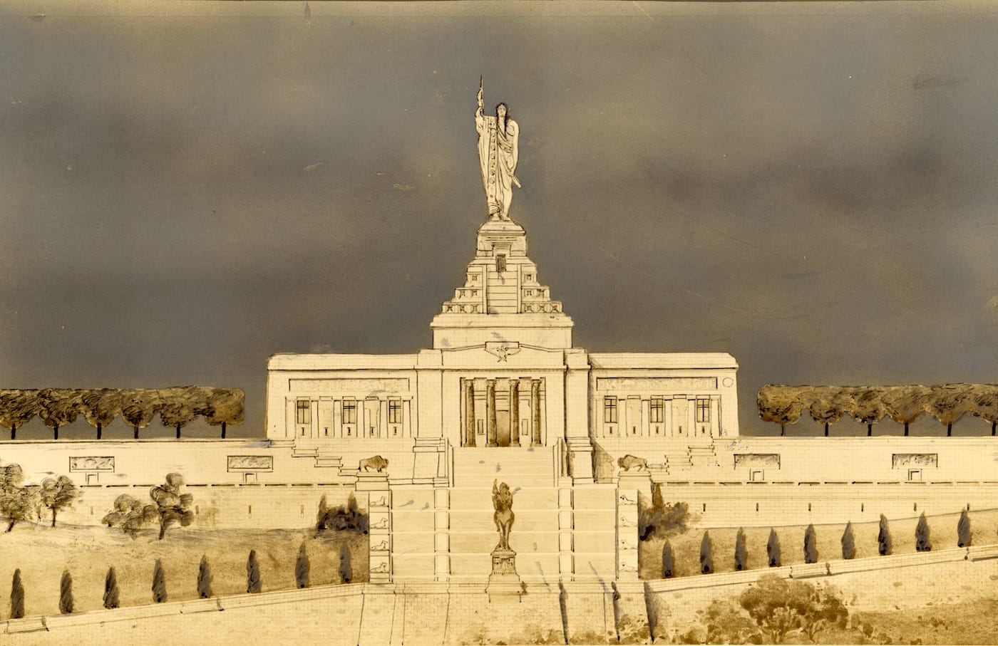 Thomas Hasting, "National American Indian Memorial" (1913), ink and gouache on paper (courtesy Mathers Museum of World Cultures, Indiana University)