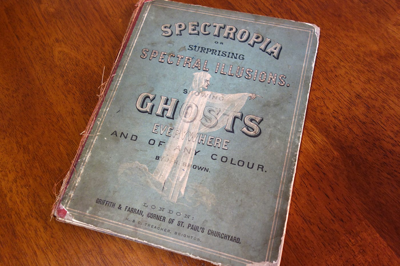 Pages from Spectropia, or, surprising spectral illusions showing ghosts everywhere and of any colour (photo of the book for Hyperallergic)