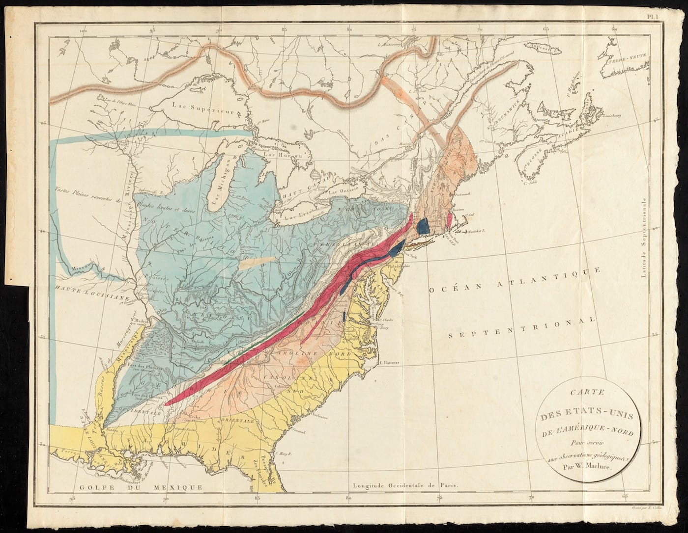 William Maclure, "Carte des Etats-Unis de L’Amérique-Nord" (Paris, 1811) (courtesy Norman B. Leventhal Map Center, Boston Public Library)