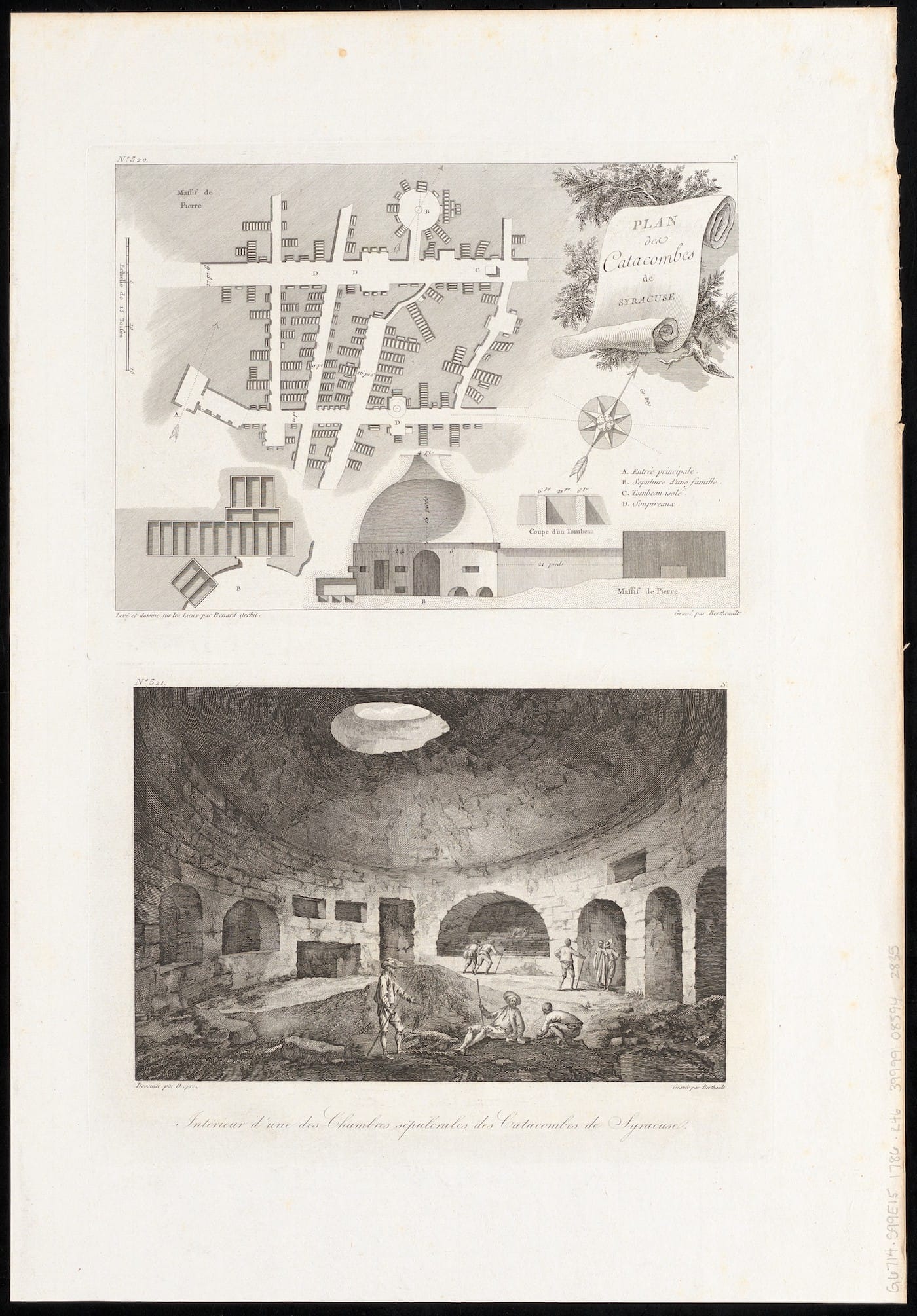 Jean-Claude Richard de Saint-Non, "Plan des Catacombes de Syracuse; Interieur d’une des Chambres Sepulcrales des Catacombes de Syracuse," from <em>Voyage Pittoresque …</em> (Rome, 1795-98) (courtesy Norman B. Leventhal Map Center, Boston Public Library)