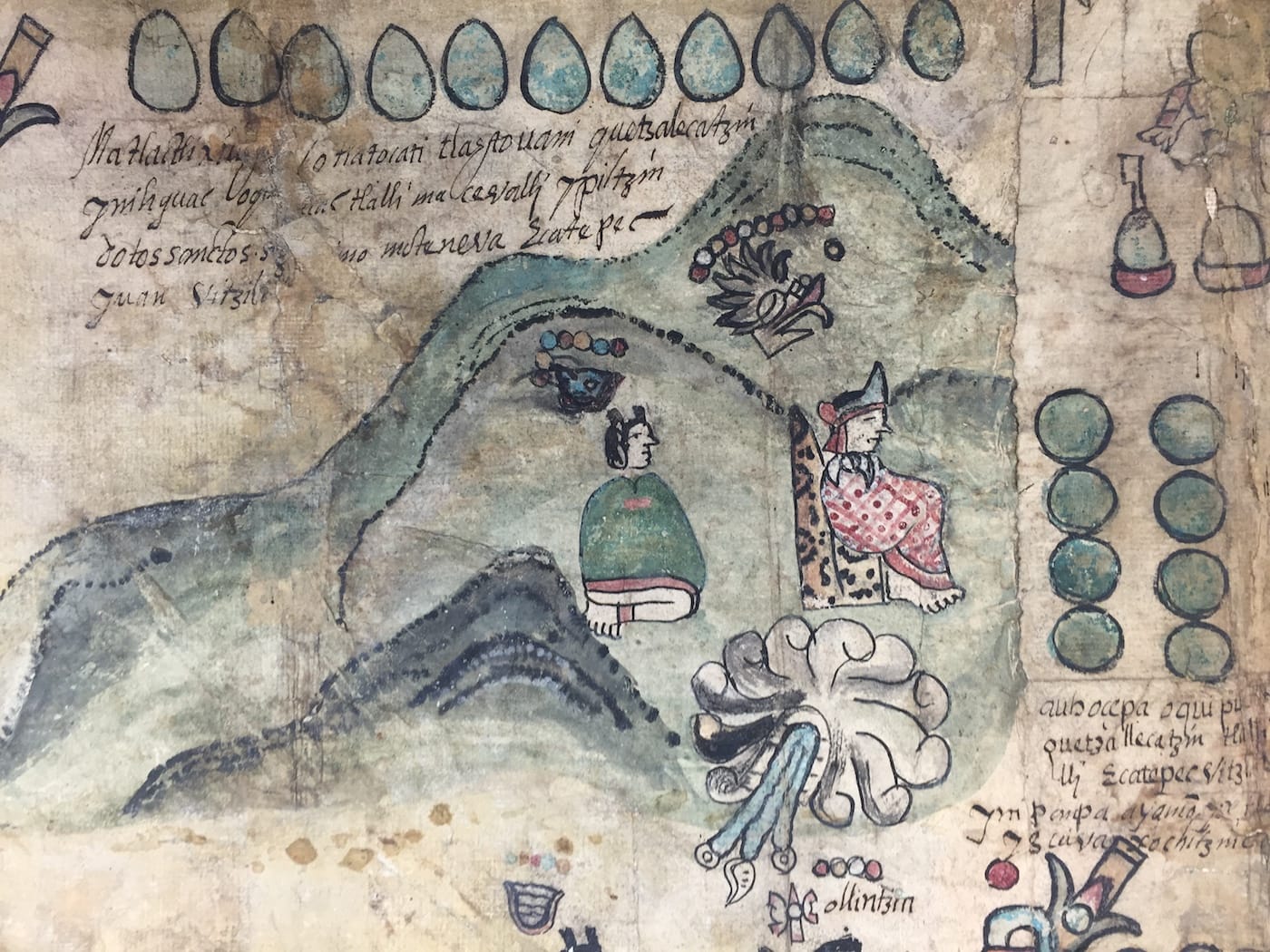 Lord-11 Quetzalecatzin (in red) as depicted on the Codex Quetzalecatzin (courtesy collections of the Geography and Map Division, Library of Congress)