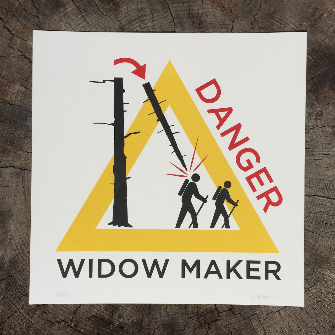 "Widow Maker Sign" (2017), three-color silkscreen print on paper, 12x12 inches. Collaborators: David Buckley Borden, Dr. Aaron Ellison, and Trifecta Editions (courtesy David Buckley Borden)