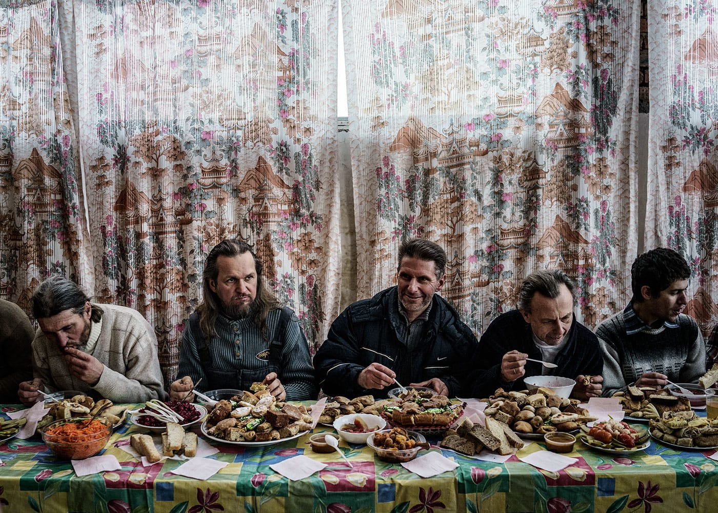 "Communal feast during an all-day pilgrimage march for Vissarion's birthday on January 14th. This date is known as the true Christmas to his followers." (Russia, 2015), photograph by Jonas Bendiksen from <em>The Last Testament</em> (courtesy Aperture, © Jonas Bendiksen/Magnum Photos)