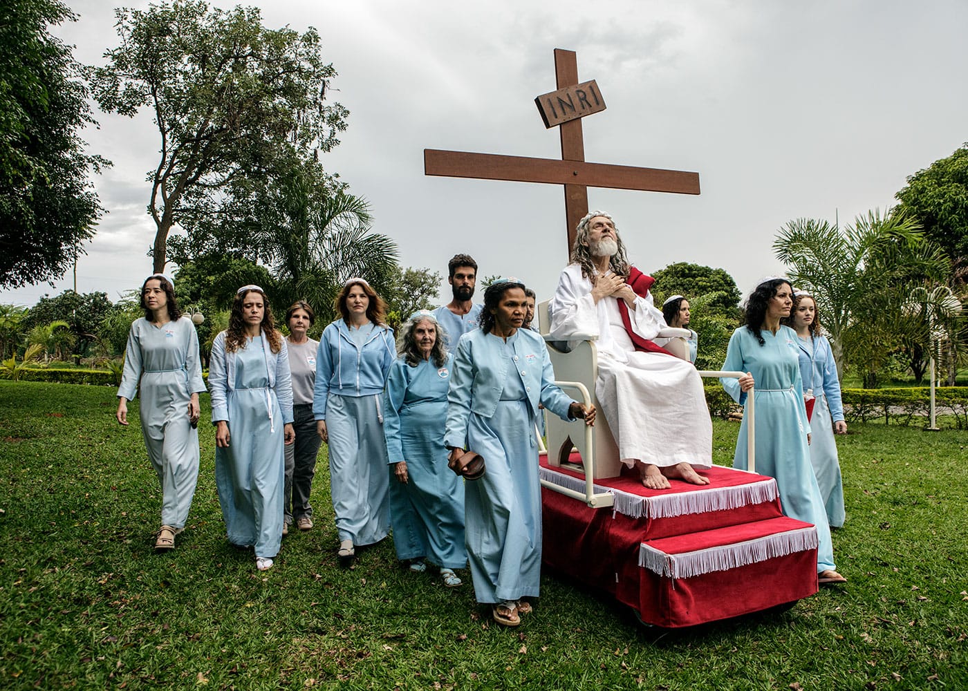 "INRI Cristo is wheeled around their compound on a rolling pedestal. 'INRI' are the initials that Pontius Pilate had written on top of Jesus's cross, meaning 'Jesus Christ, King of the Jews.'" (Brazil, 2014), photograph by Jonas Bendiksen from <em>The Last Testament</em> (courtesy Aperture, © Jonas Bendiksen/Magnum Photos)