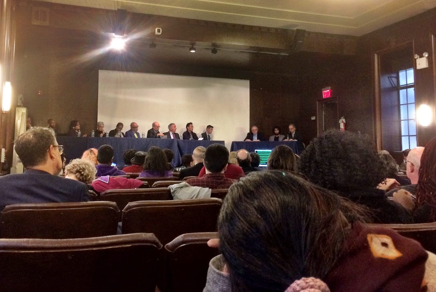 Attendees and presenters at today's public Mayoral Advisory Commission on City Art, Monuments, and Markers hearing (photo by the author for Hyperallergic)