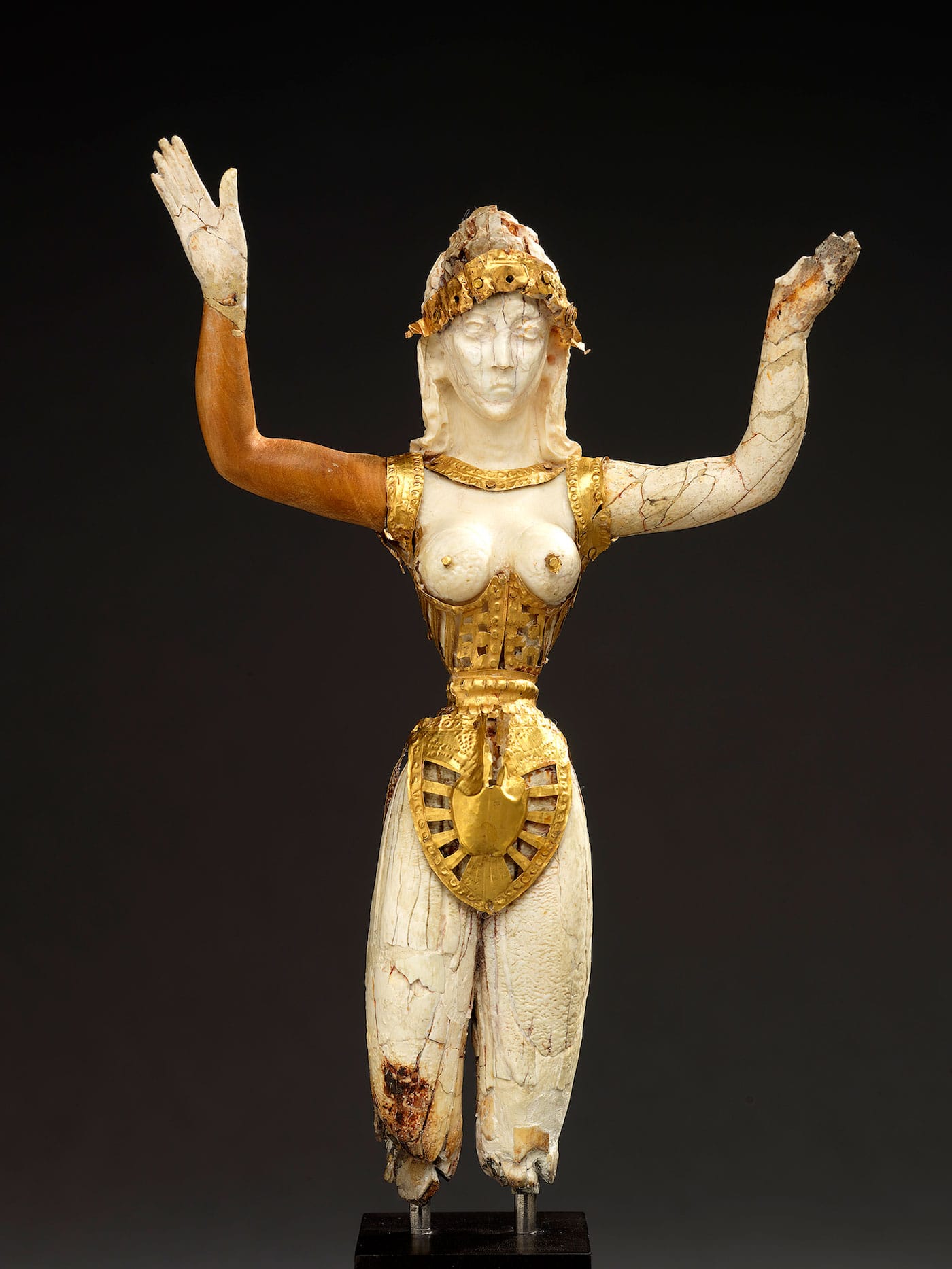 "Statuette of a Minoan Goddess (Our Lady of the Sports)" (Probably early 20th century), ivory and gold, Crete (?) (courtesy Royal Ontario Museum, Toronto, with permission of the Royal Ontario Museum, © ROM)