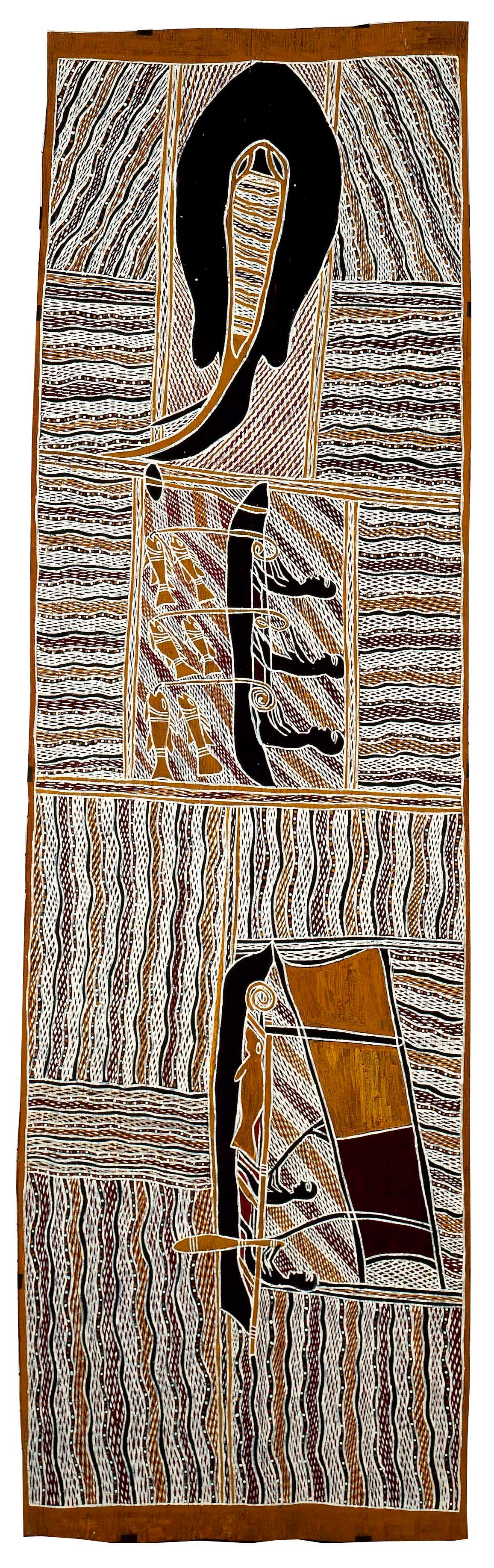 Contemporary Madarrpa, Djambawa Marawili AM, ANMM Collection, (Purchased with the assistance of Stephen Grant and Bridget Pirrie and the GRANTPIRRIE Gallery, reproduced courtesy of the artist and Buku-Larrŋgay Mulka Art Centre)