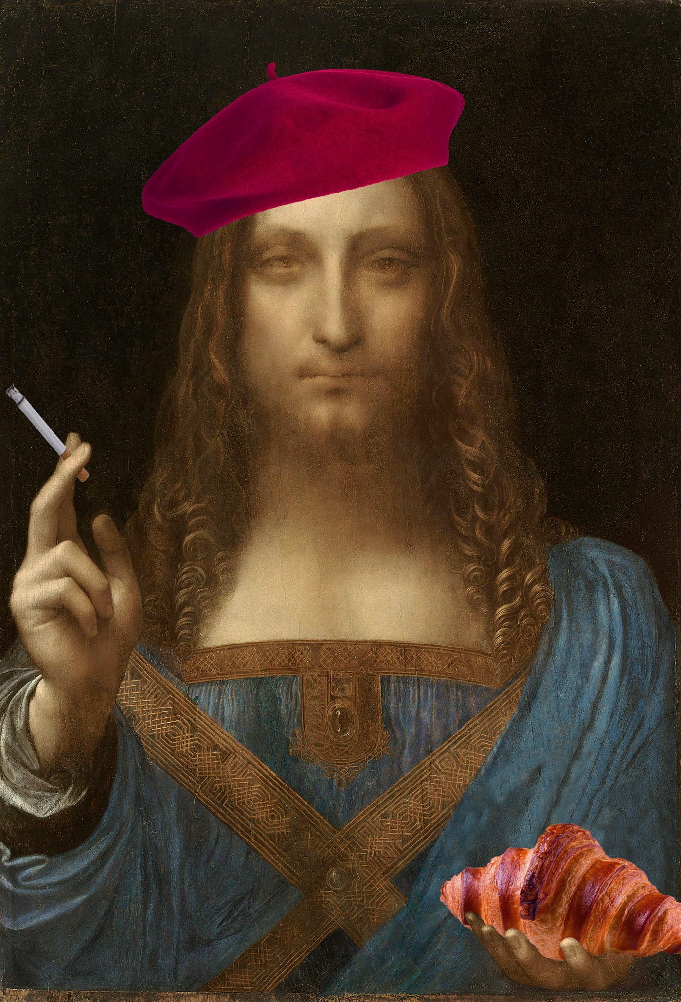 Leonardo da Vinci's "Salvator Mundi" as a French stereotype (illustration by the author for Hyperallergic)