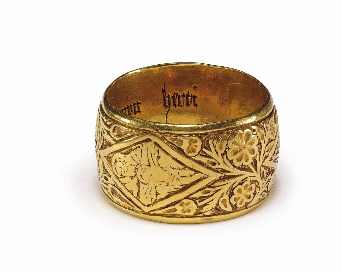 Gold ring with the words: "Most in mind and in mine heart, loathest from you far to depart." The ring was found by later antiquaries at a former nunnery, Godstow Priory near Oxford (early 1500s) (courtesy British Museum)