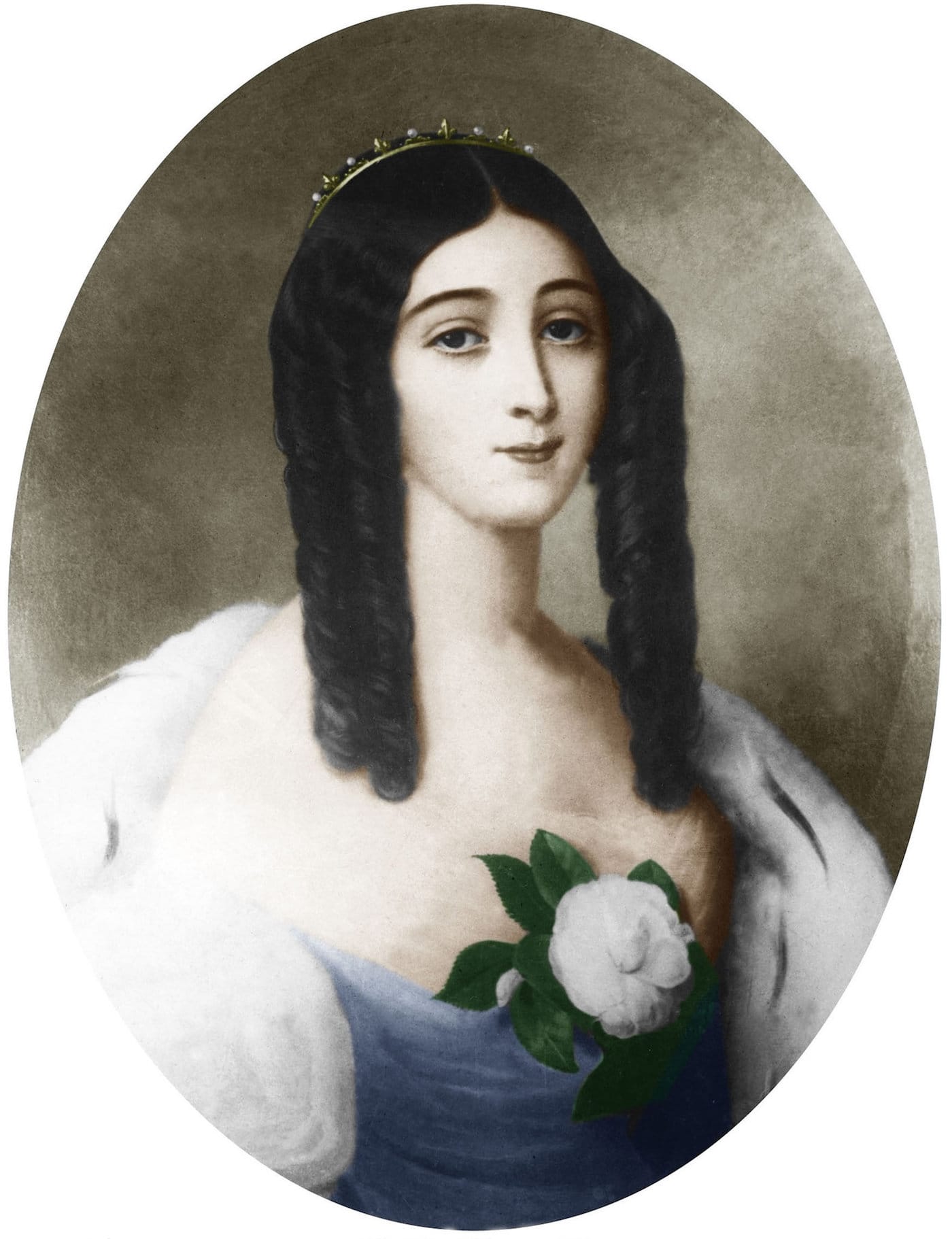 Marie Duplessis, who died of tuberculosis at the age of 23 in 1847, in a 19th-century portrait by Édouard Viénot (via Wikimedia)