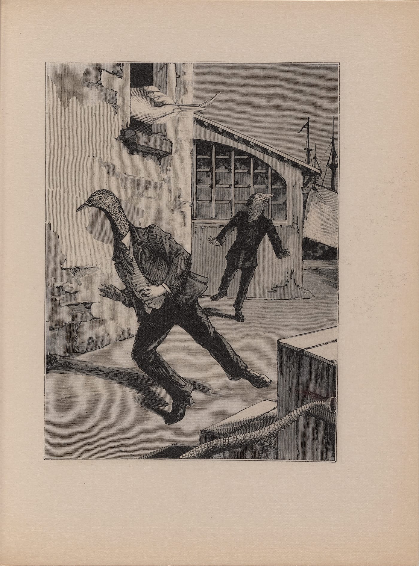 Max Ernst, page from "Oedipus (Oedipe), Volume IV," from A Week of Kindness or the Seven Capital Elements ("Une Semaine de bonté ou les sept éléments capitaux," 1933–34), published 1934, line block after collage, from a five-volume serial novel with 182 line blocks after collages, page: 10 3/4 x 8 1/16 in, publisher: Éditions Jeanne Bucher, Paris; printer: Georges Duval, Paris; edition: 812; the Museum of Modern Art, New York, the Louis E. Stern Collection, 1964 (photo by Robert Gerhardt. © 2017 Artists Rights Society/ARS, New York / ADAGP, Paris)
