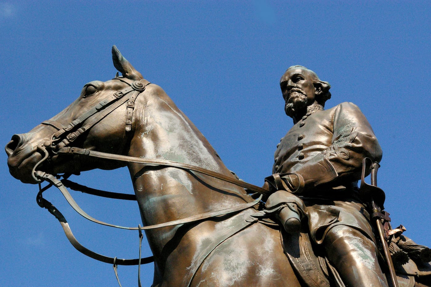 The statue of Nathan Bedford Forrest recently removed from Health Sciences Park in Memphis (photo by Roland Klose/Flickr)