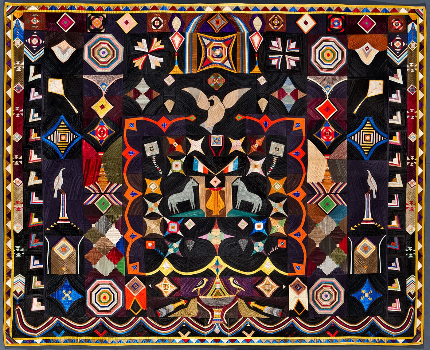 Carl Klewicke, "Original Design Quilt" (Corning, New York, 1907), pieced silk, faille, taffeta, and satin (American Folk Art Museum purchase, photo by Gavin Ashworth)
