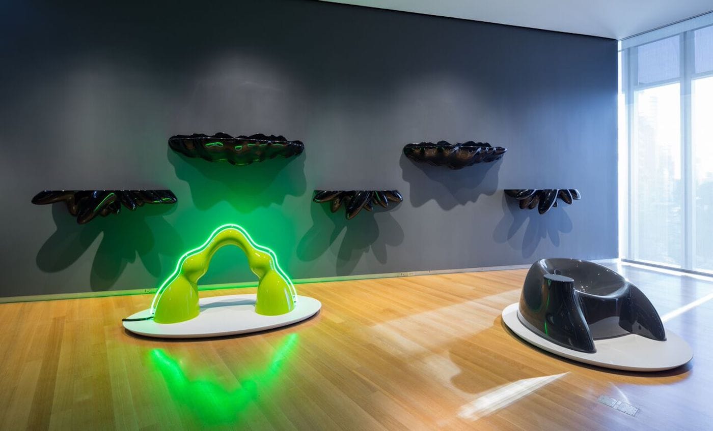 Installation view of Wendell Castle Remastered at the Museum of Arts and Design, 2016 (photo courtesy Wendell Castle)