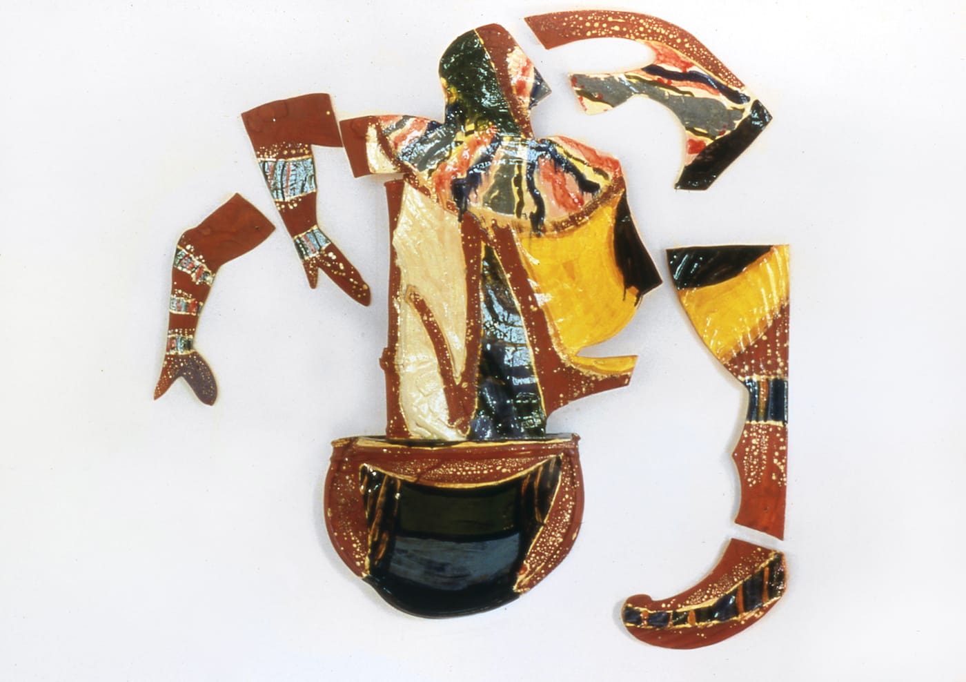 Betty Woodman, "Balustrade Relief Vase 91" (1995), glazed earthenware, epoxy resin, laquer, 46 x 50 x 10 in (courtesy Salon 94, New York)