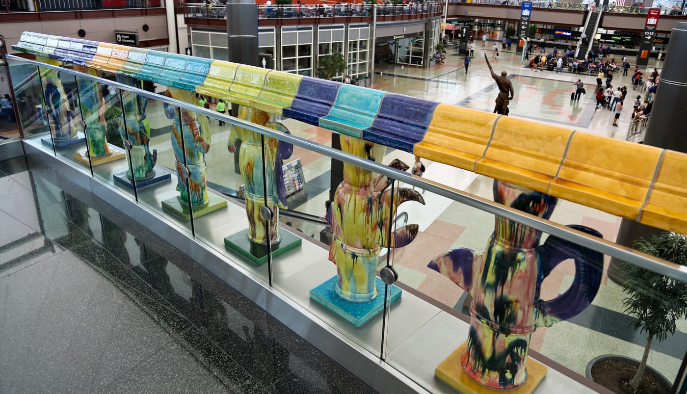 Betty Woodman's installation “Balustrade” (1993) at Denver International Airport (courtesy Denver International Airport)