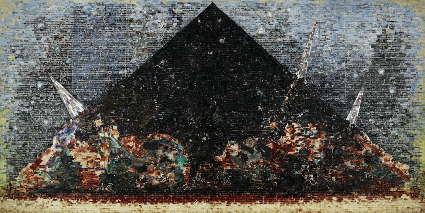 Jack Whitten, "9.11.01" (2006), acrylic and mixed media on canvas, 20 x 240 in (© Jack Whitten, courtesy the artist and Hauser & Wirth)
