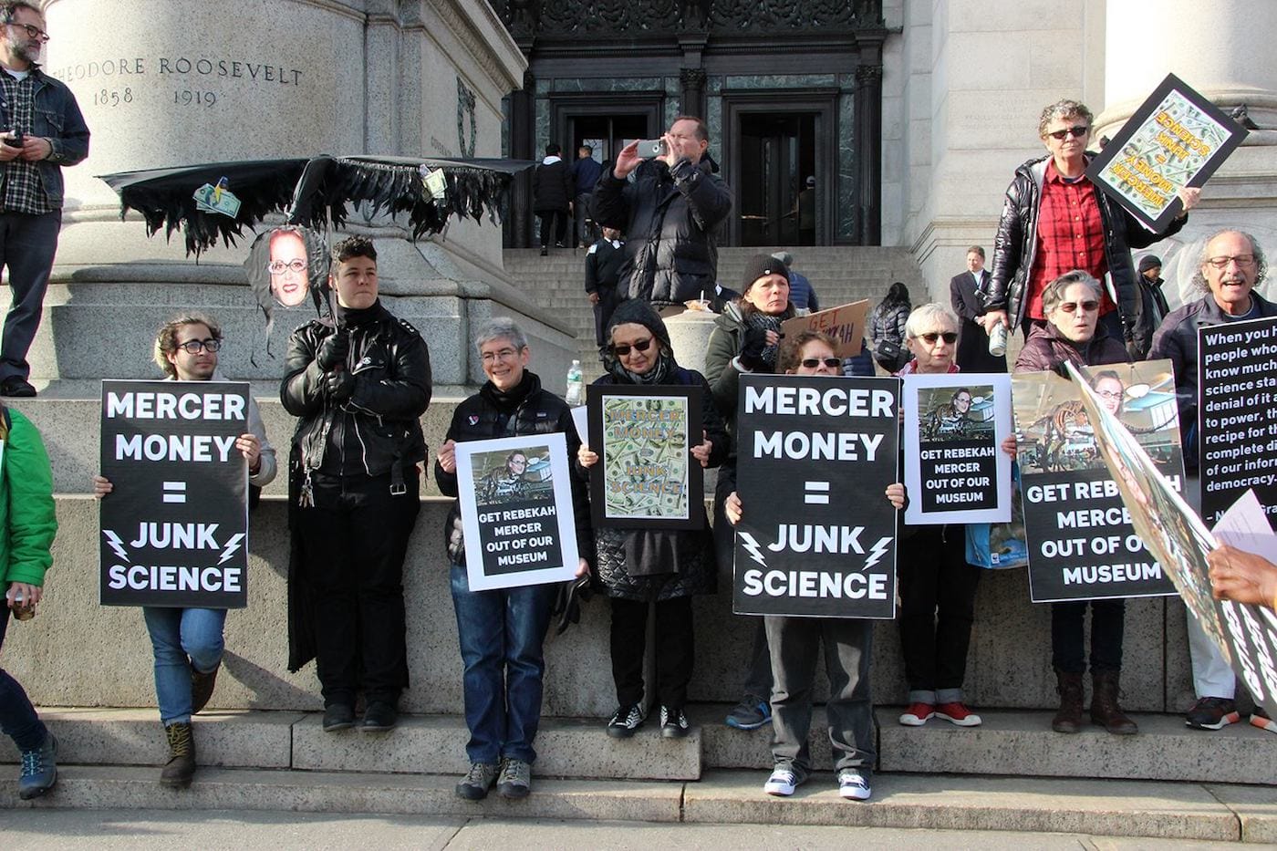 A protest against Rebekah Mercer's position on the American Museum of Natural History's board of trustees organized by Revolting Lesbians on January 21. (photo by and courtesy Saskia Scheffer)