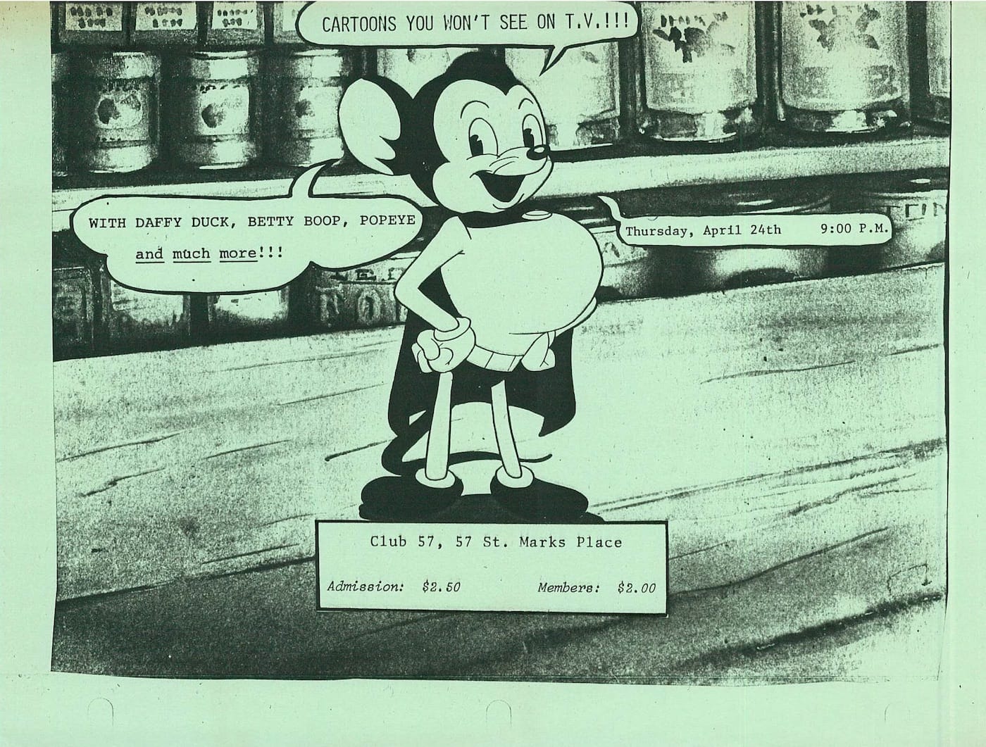 Flyer for Jerry Beck's <em>Cartoons You Won't See on TV</em> at Club 57 (1980), the Museum of Modern Art, New York, Department of Film Special Collections (courtesy the Museum of Modern Art, New York)