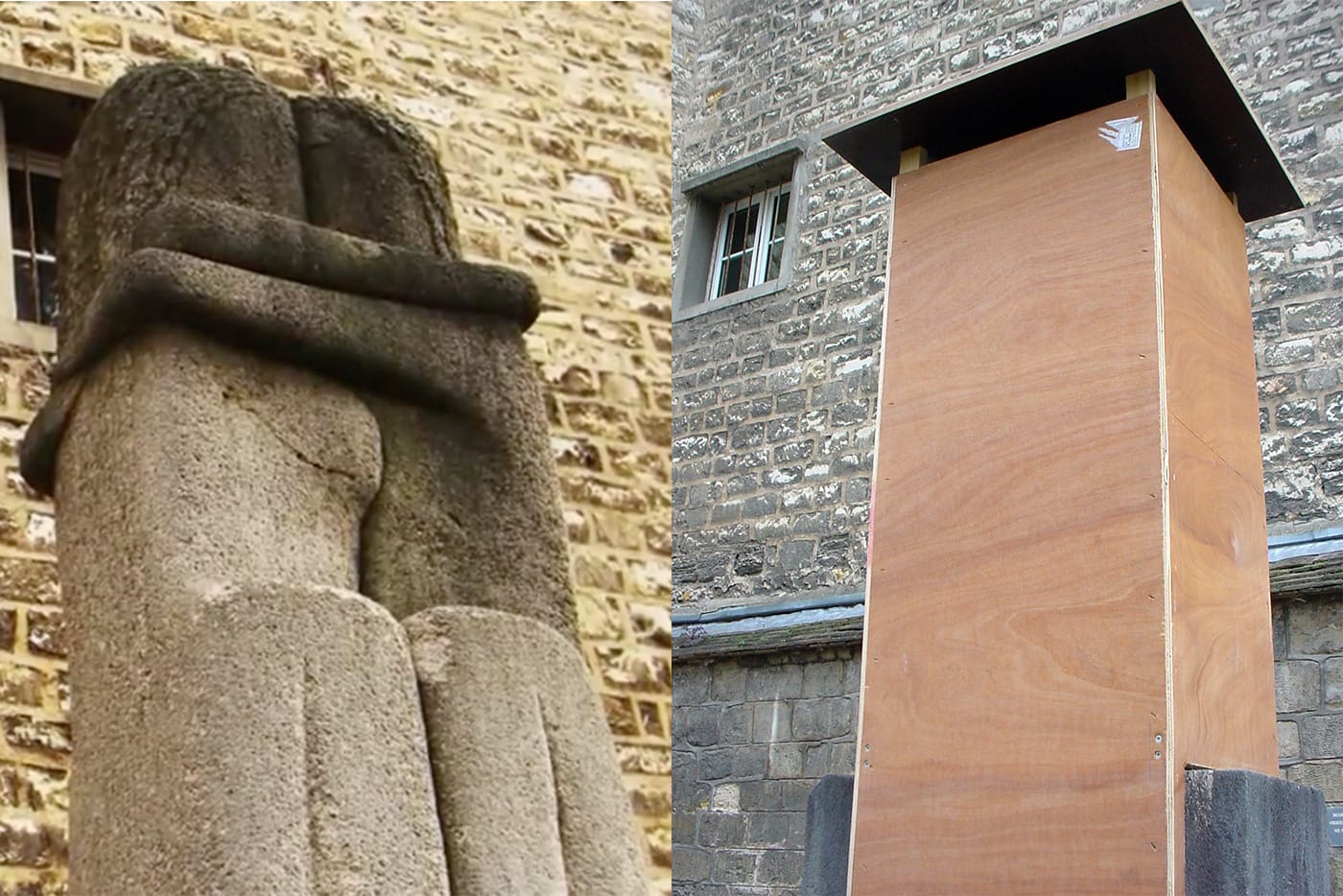 Constantin Brancusi’s “Le Baiser” ("The Kiss," 1909) before and after its boxing