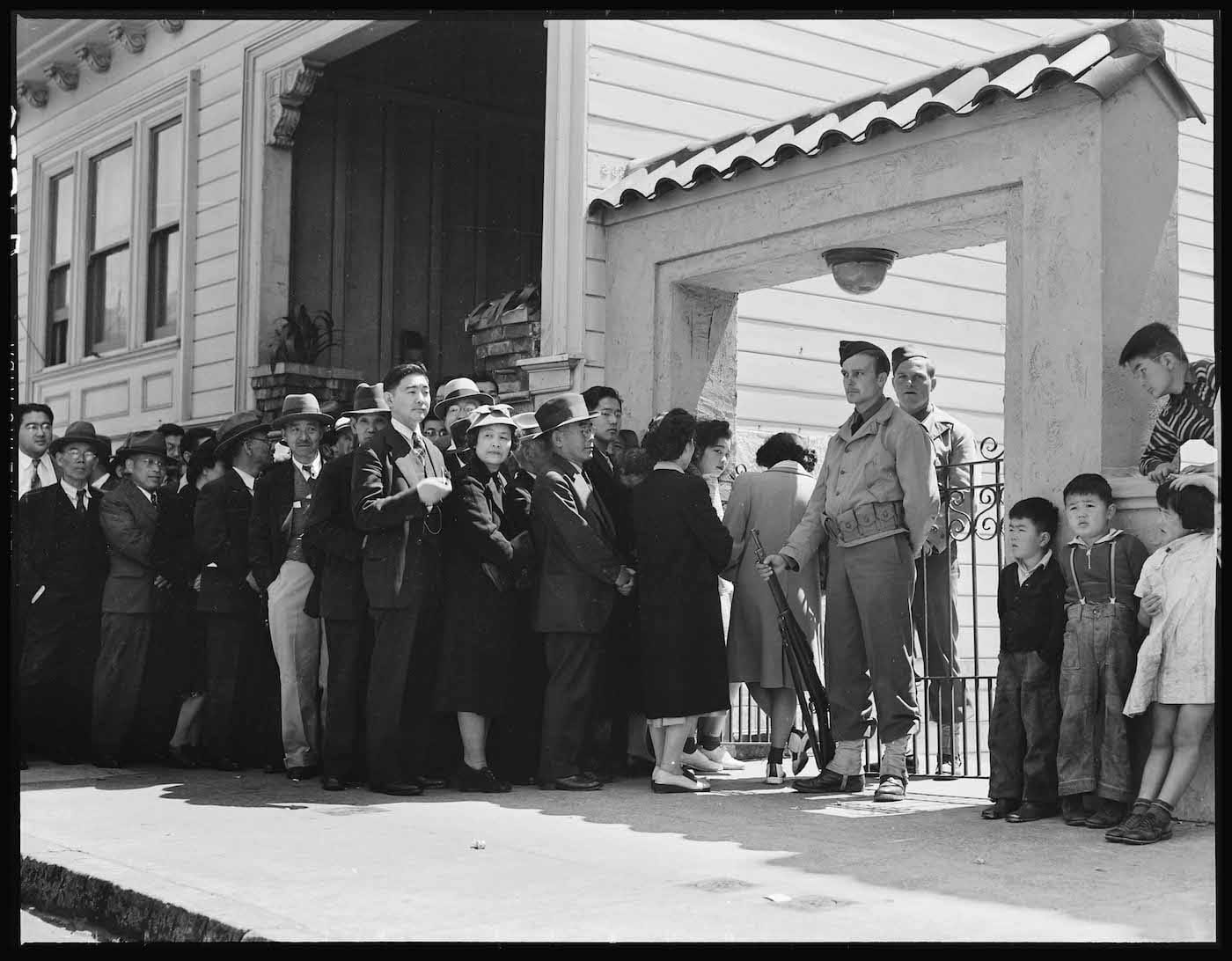 Dorothea Lange, "San Francisco, California, April 25, 1942" (courtesy National Archives and Records Administration)