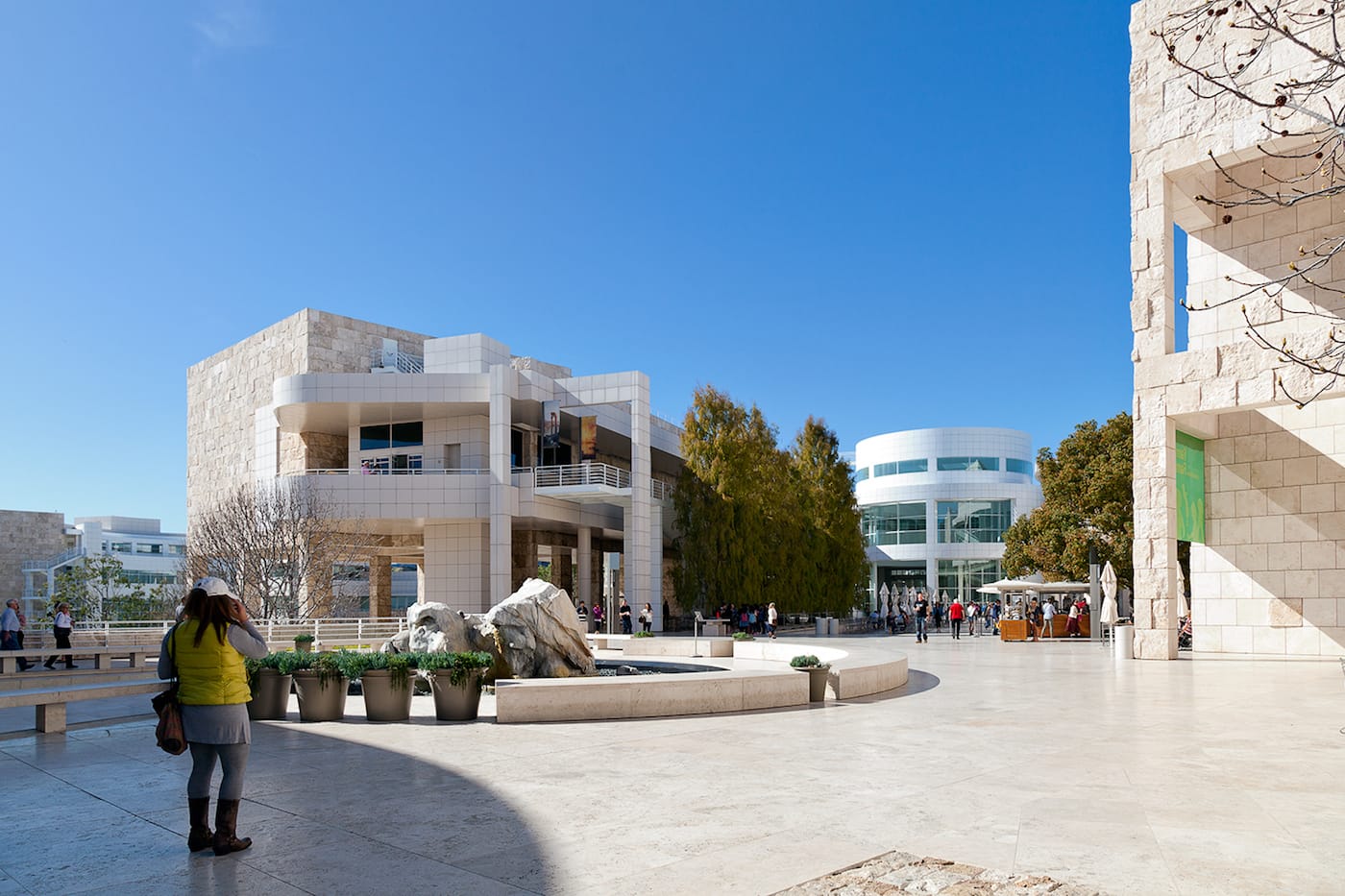 The Getty Center campus, designed by Richard Meier (photo by Caroline Culler, via Wikimedia Commons)