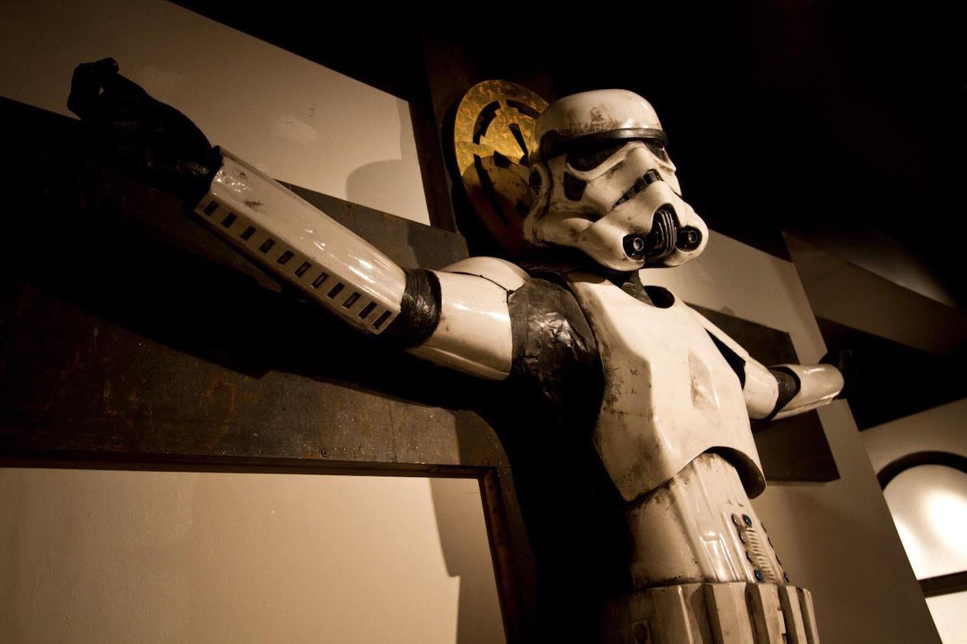 Ryan Callanan's "Stormtrooper Crucifixion" during a previous installation