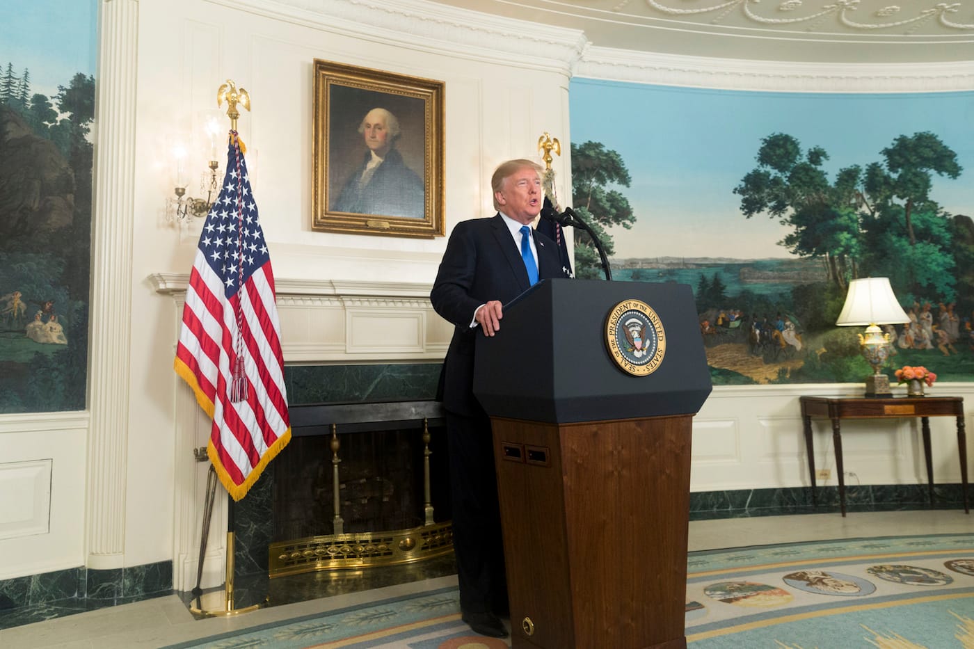 President Trump giving a speech on October 13, 2017 (official White House photo by D. Myles Cullen)