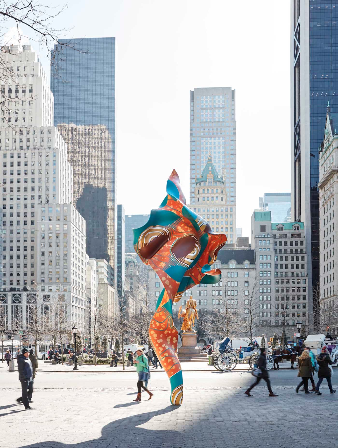 Yinka Shonibare,&nbsp;" Wind Sculpture (SG) I" (2018),&nbsp;hand-painted fiberglass resin cast&nbsp; (courtesy Collection of Davidson College, NC, and James Cohan Gallery, NY; photo by Jason Wyche, courtesy of Public Art Fund, NY)