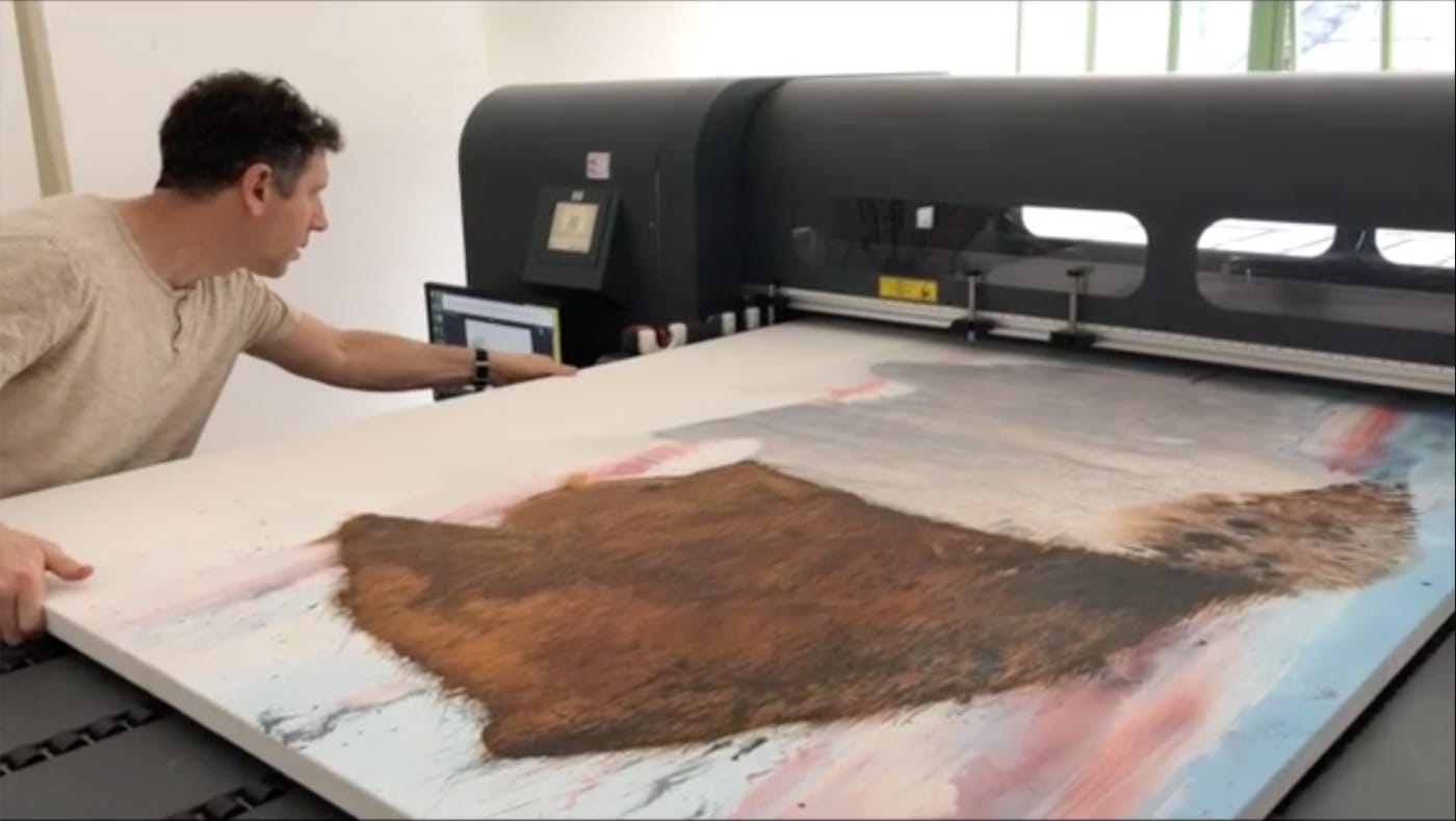 One of Furnas's paintings being worked on in Artmatr's lab (photo by John Romano, courtesy ArtMatr)