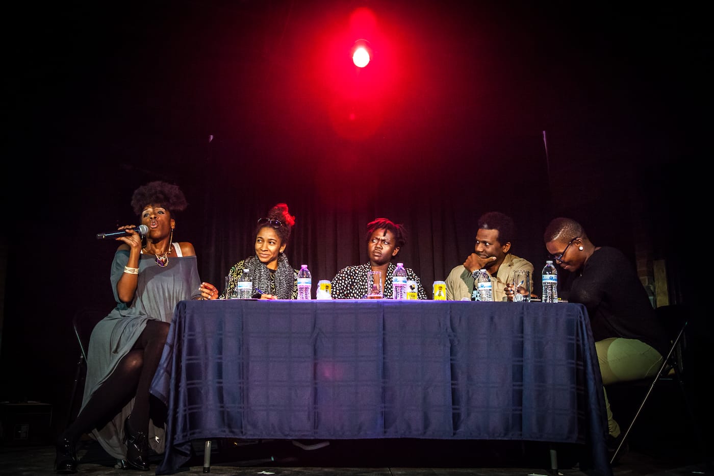 Autumn Knight, "La-a-Consortium," November 12, 2016; pictured, left to right: Iv Amenti, Lauren Woods, Autumn Knight, David Herman, Amber Deloney (image courtesy New Cities, Future Ruins; photo by Kim Leeson)