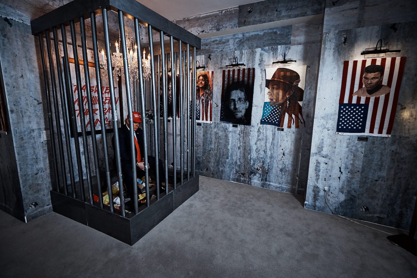 Installation view of Indecline's "The People's Prison" (2018) at the Trump International Hotel & Tower